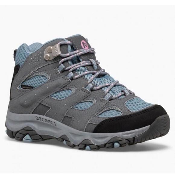 New Big Kids Merrell Moab 3 Mid Gray Waterproof Ankle Hiking Boots Size 6.5Y - Picture 3 of 7